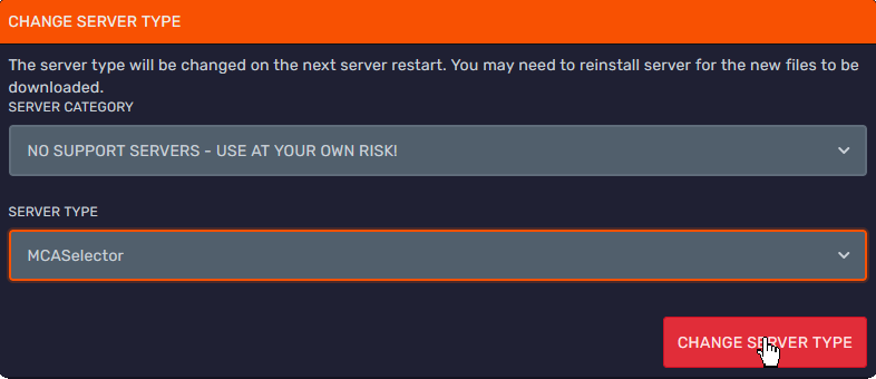 MCASelector installation completed in DuckPanel