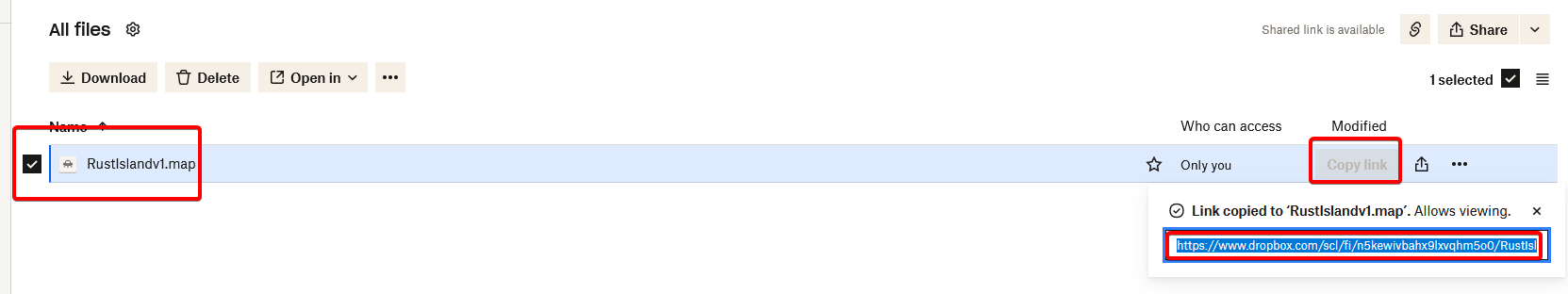 Dropbox showing map file