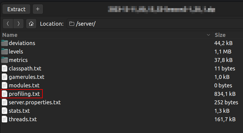 Zip file open showing the profiling.txt file
